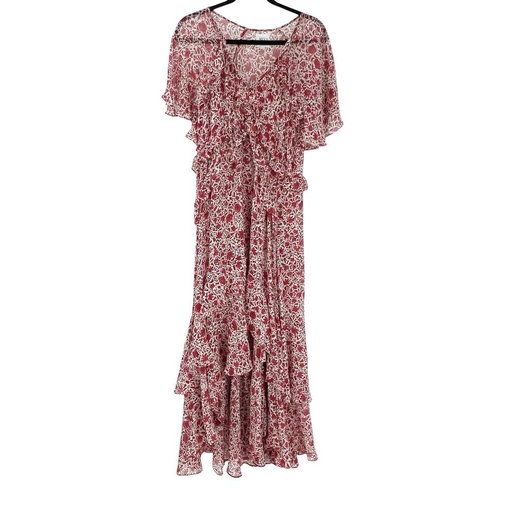 MISA Katarina Ruffle Floral Flutter Sleeve Asymmetric Maxi Dress Floral Size S - Picture 10 of 11